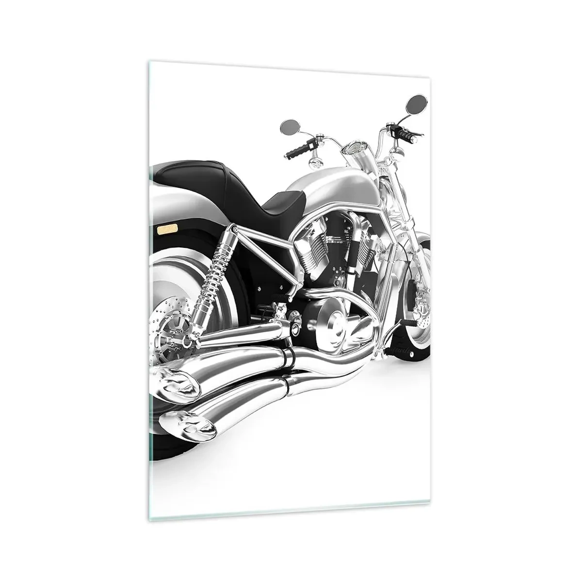 Cuadro sobre vidrio - Impresiones sobre Vidrio - Motocicleta cromada sobre fondo blanco - 80x120cm - Sueño de un coleccionista - Decoración de pared moderna para salón y dormitorio ARTTOR
