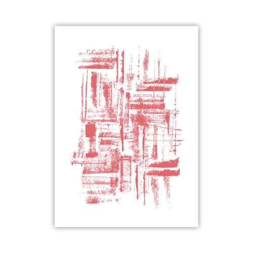Póster - Líneas geométricas rojas sobre fondo blanco - 50x70cm - Ciudad roja - Decoración de pared moderna para salón y dormitorio ARTTOR
