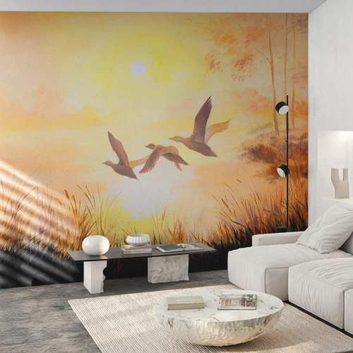 Fotomural Standard Eco - El comienzo de un largo viaje - Naturaleza, Pato salvaje, Paisaje - 200x140 cm