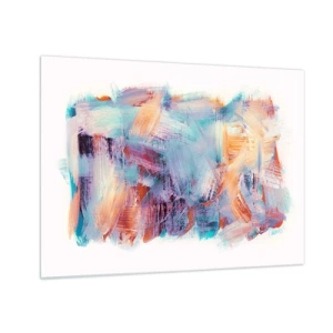 Cuadro sobre vidrio - Impresiones sobre Vidrio - Pinceladas coloridas en abstracción pastel - 70x50cm - Colorido desorden - Decoración de pared moderna para salón y dormitorio ARTTOR