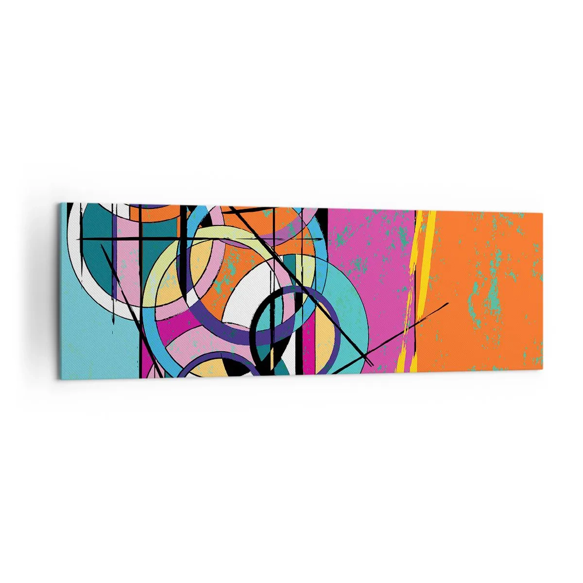Cuadro sobre lienzo - Impresión de Imagen - Abstracción colorida con círculos geométricos. - 160x50cm - Círculo sobre círculo - Decoración de pared moderna para salón y dormitorio ARTTOR