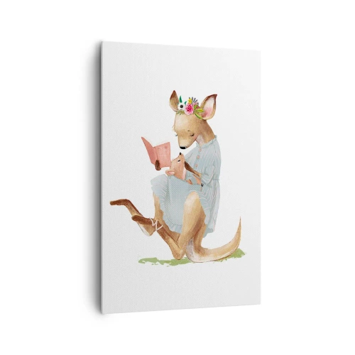 Cuadro sobre lienzo - Impresión de Imagen - Kanga leyendo un libro con un bebé - 80x120cm - Léeme un cuento, mamá - Decoración de pared moderna para salón y dormitorio ARTTOR