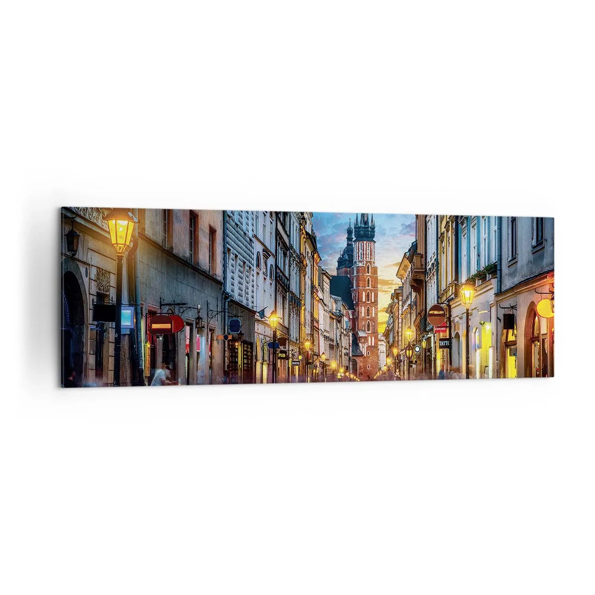 Cuadro sobre lienzo - Impresión de Imagen - Calle al atardecer con vistas a la Catedral de Cracovia - 160x50cm - El encanto de Cracovia - Decoración de pared moderna para salón y dormitorio ARTTOR