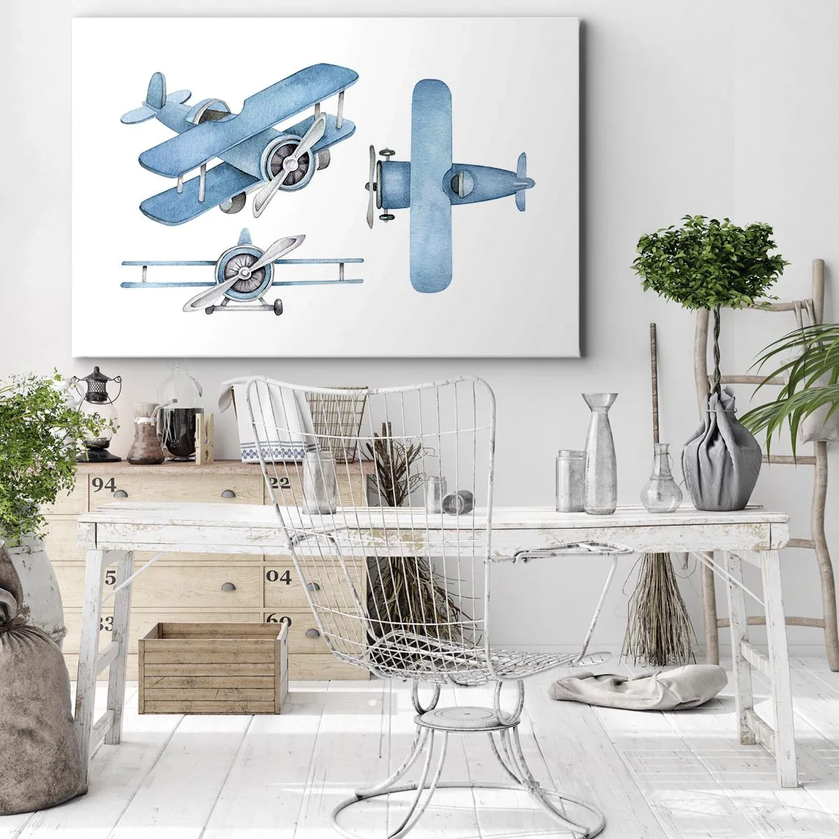 Cuadro sobre lienzo - Impresión de Imagen - Aviones retro azules - 100x70cm - Un ganador nato - Decoración de pared moderna para salón y dormitorio ARTTOR