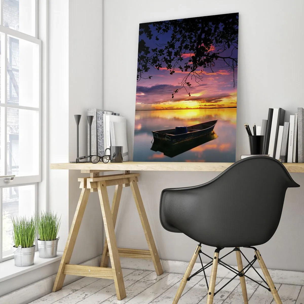 Cuadro sobre vidrio - Impresiones sobre Vidrio - Pareces estar colgado en medio de un círculo celestial… - 50x70cm - Un cielo de ensueño - Decoración de pared moderna para salón y dormitorio ARTTOR