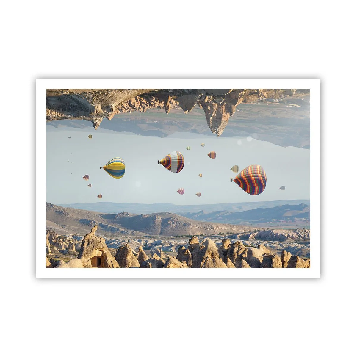 Póster - Globos de colores sobre un paisaje rocoso. - 100x70cm - Aquí todo es posible - Decoración de pared moderna para salón y dormitorio ARTTOR
