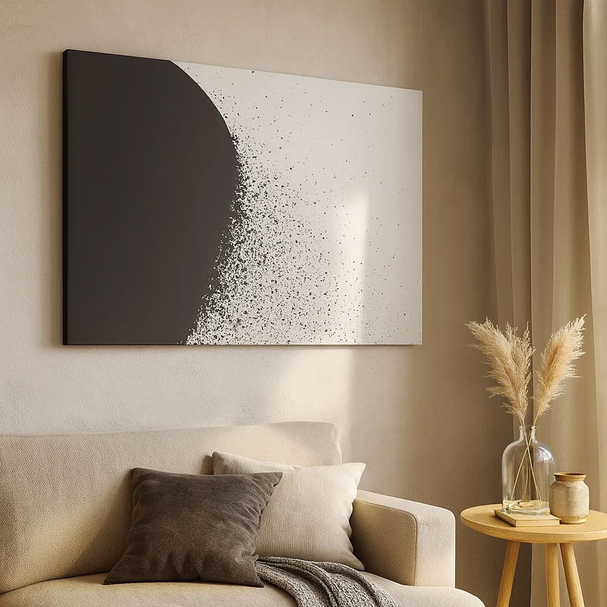 Cuadro sobre lienzo - Impresión de Imagen - Patrón abstracto con partículas negras sobre un fondo claro - 70x50cm - El movimiento de las partículas - Decoración de pared moderna para salón y dormitorio ARTTOR