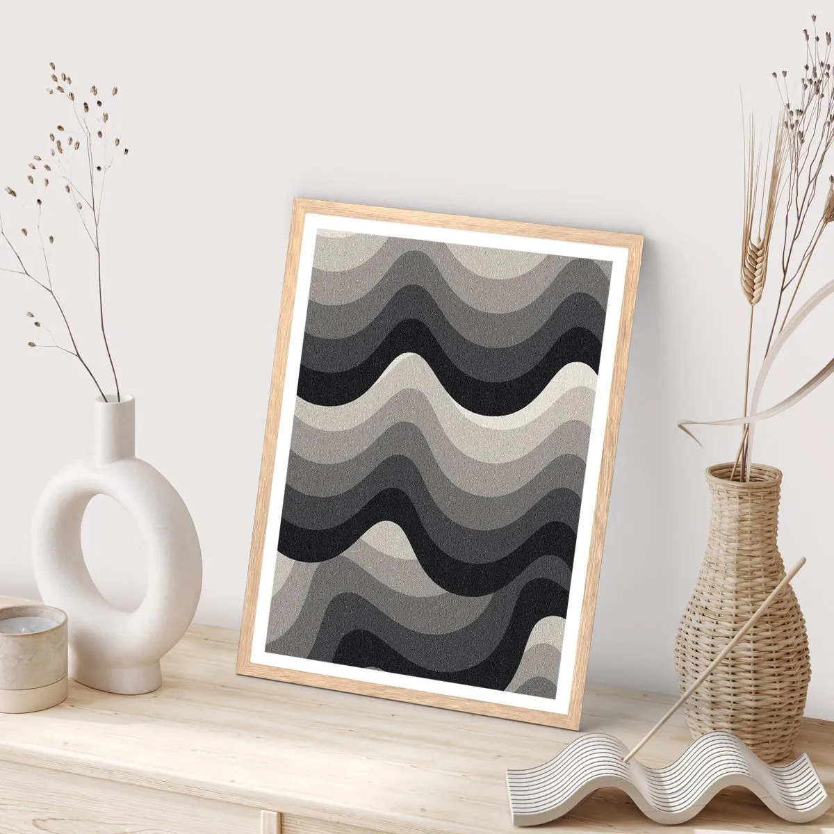 Póster en marco roble claro - Ola tras ola - 70x100 cm