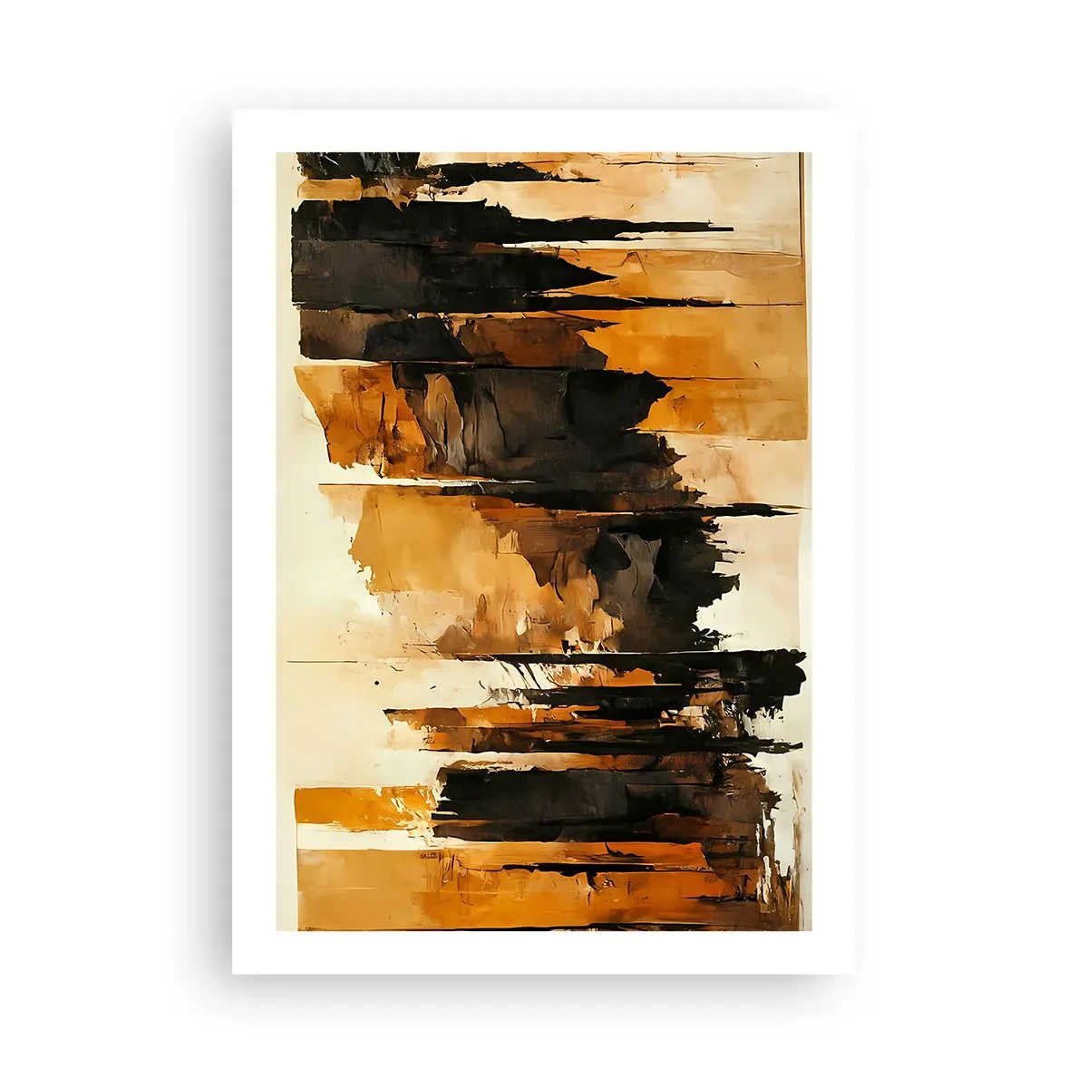 Póster - Una composición abstracta en tonos marrones cálidos y negros. - 50x70cm - Armonía de negro y oro - Decoración de pared moderna para salón y dormitorio ARTTOR