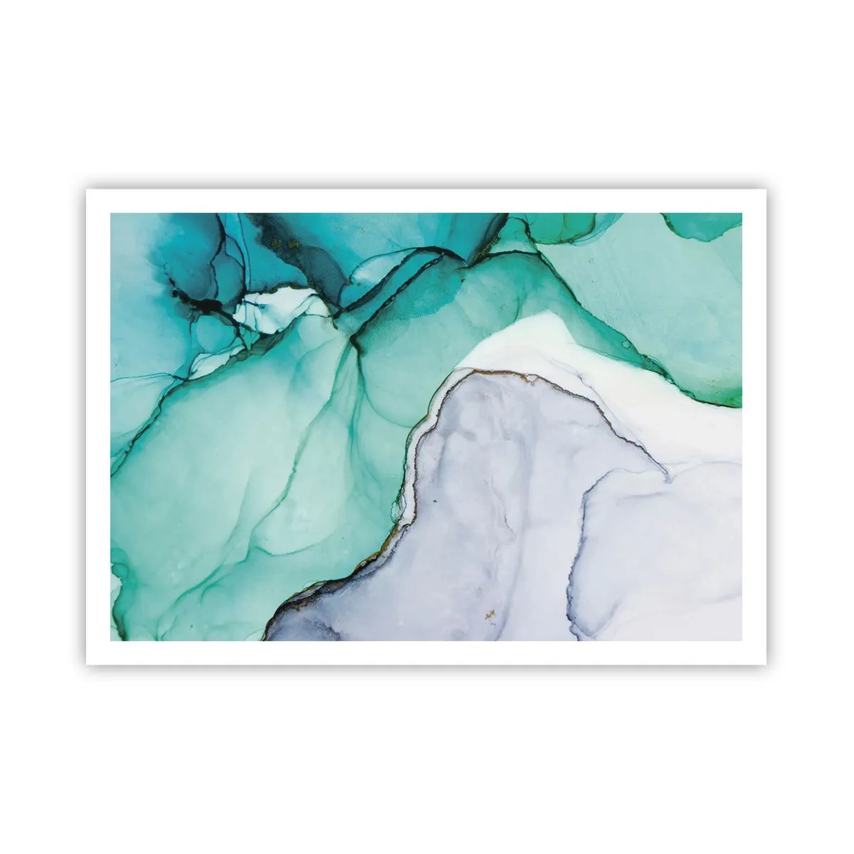 Póster - Patrón abstracto en tonos turquesa y blanco. - 100x70cm - Estudio en turquesa - Decoración de pared moderna para salón y dormitorio ARTTOR