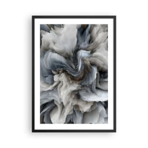 Póster en marco negro - Una explosión abstracta de colores en tonos grises y azules. - 50x70cm - Piedra y flor - Decoración de pared moderna para salón y dormitorio ARTTOR