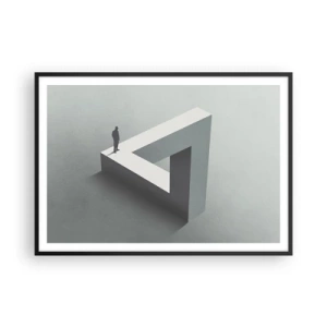 Póster en marco negro - Una figura parada sobre un triángulo de Penrose en tonos de gris. - 100x70cm - Y, sin embargo, es posible - Decoración de pared moderna para salón y dormitorio ARTTOR