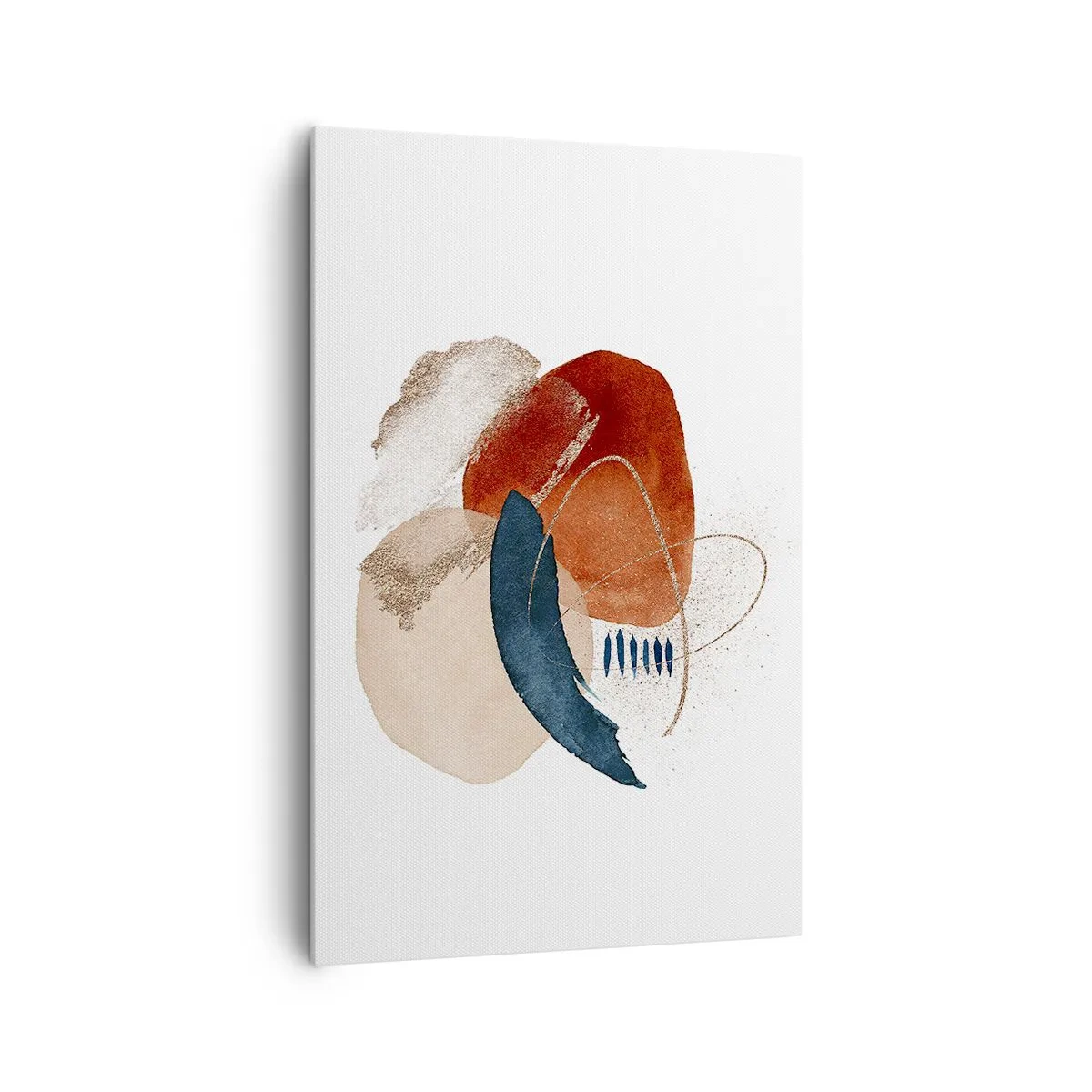 Cuadro sobre lienzo - Impresión de Imagen - Una composición abstracta con manchas en tonos tierra y azul marino. - 80x120cm - Composición ovalada - Decoración de pared moderna para salón y dormitorio ARTTOR