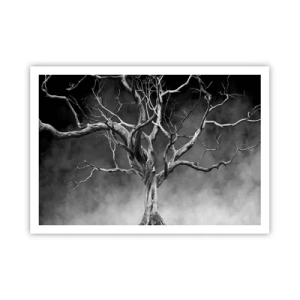 Póster - Un árbol seco en blanco y negro contra la niebla. - 100x70cm - Primordial y sagrado - Decoración de pared moderna para salón y dormitorio ARTTOR