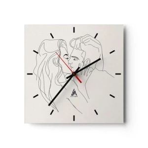 Reloj de pared - Reloj de vidrio - Una ilustración minimalista de una pareja en un abrazo amoroso. - 30x30cm - Unión y sentimiento - Decoración de pared moderna para salón y dormitorio ARTTOR