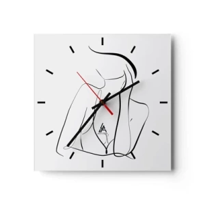 Reloj de pared - Reloj de vidrio - Un delicado boceto de una silueta femenina en estilo minimalista. - 30x30cm - En la ola de sueños - Decoración de pared moderna para salón y dormitorio ARTTOR