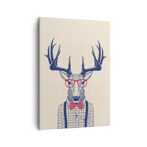 Cuadro sobre lienzo - Impresión de Imagen - Gráfico estilizado de un ciervo con gafas y pajarita. - 50x70cm - Una extravagancia lúdica - Decoración de pared moderna para salón y dormitorio ARTTOR