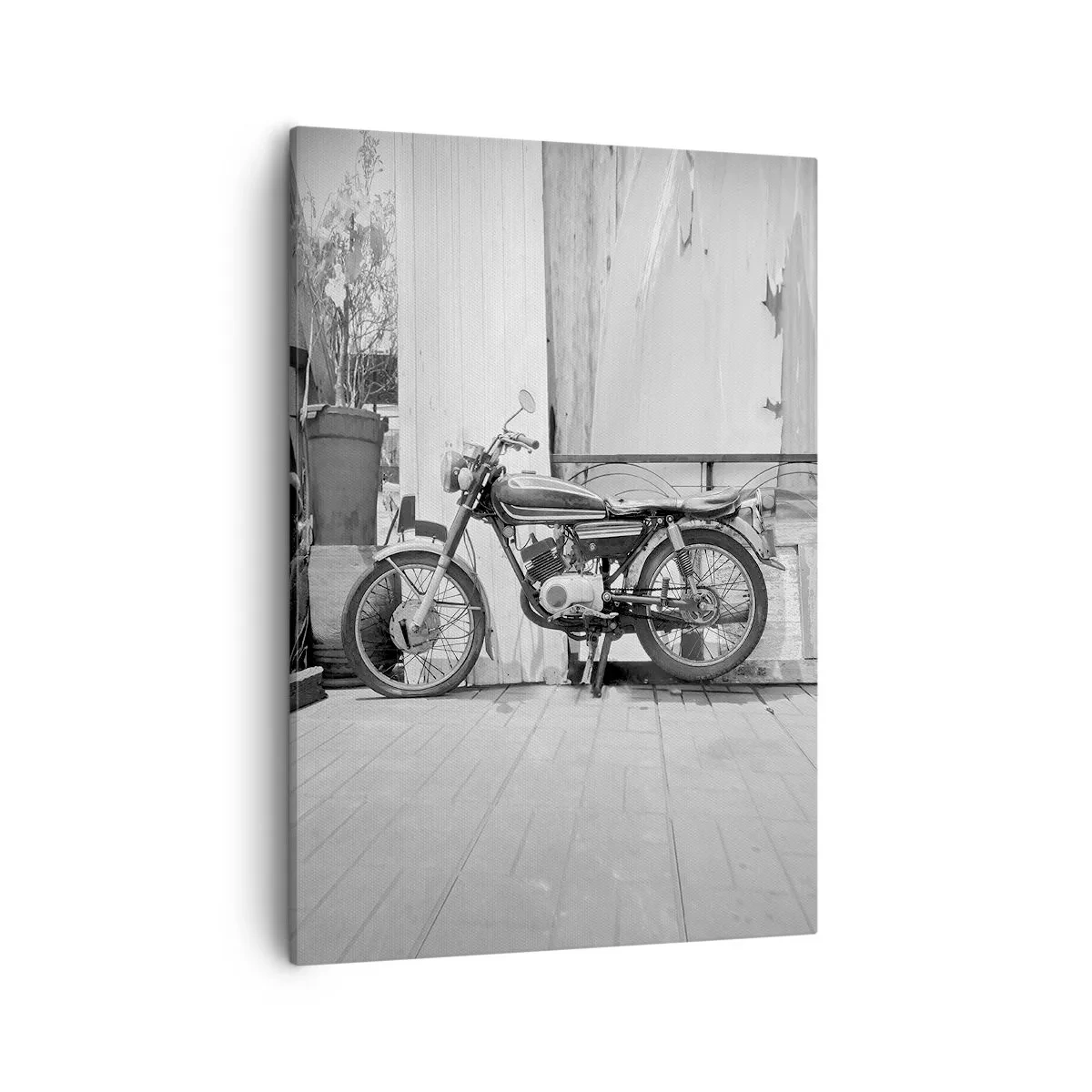 Cuadro sobre lienzo - Impresión de Imagen - Fotografía en blanco y negro de una motocicleta clásica. - 50x70cm - Los clásicos por encima de todo - Decoración de pared moderna para salón y dormitorio ARTTOR