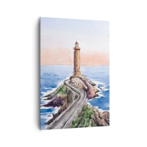 Cuadro sobre lienzo - Impresión de Imagen - Un faro en una costa rocosa - 70x100cm - Frente al mar - Decoración de pared moderna para salón y dormitorio ARTTOR
