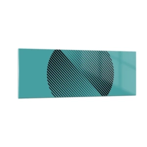 Cuadro sobre vidrio - Impresiones sobre Vidrio - Un círculo minimalista con líneas sobre un fondo turquesa. - 140x50cm - El círculo: una variación geométrica - Decoración de pared moderna para salón y dormitorio ARTTOR