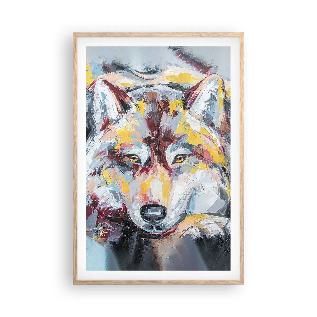 Póster en marco roble claro - Pinceladas de lobo - 61x91 cm