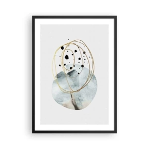 Póster en marco negro - Abstracción minimalista con acentos dorados y azules. - 50x70cm - El concepto del espacio - Decoración de pared moderna para salón y dormitorio ARTTOR