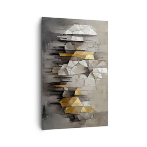 Cuadro sobre lienzo - Impresión de Imagen - Abstracción geométrica en tonos dorados y grises. - 80x120cm - Composición hecha de hielo y luz - Decoración de pared moderna para salón y dormitorio ARTTOR