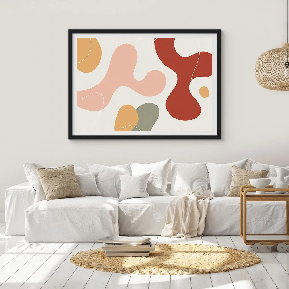 Póster en marco negro - Una composición abstracta en tonos pastel con formas dinámicas. - 100x70cm - La esencia de la pintura - Decoración de pared moderna para salón y dormitorio ARTTOR