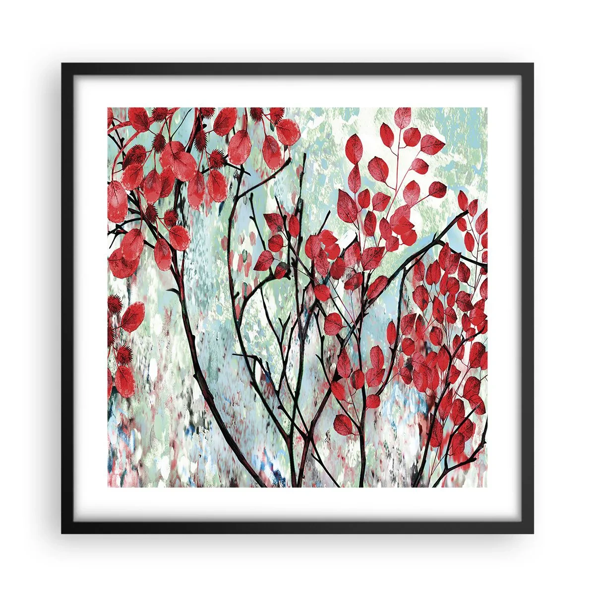Póster en marco negro - Un árbol en escarlata - 50x50 cm