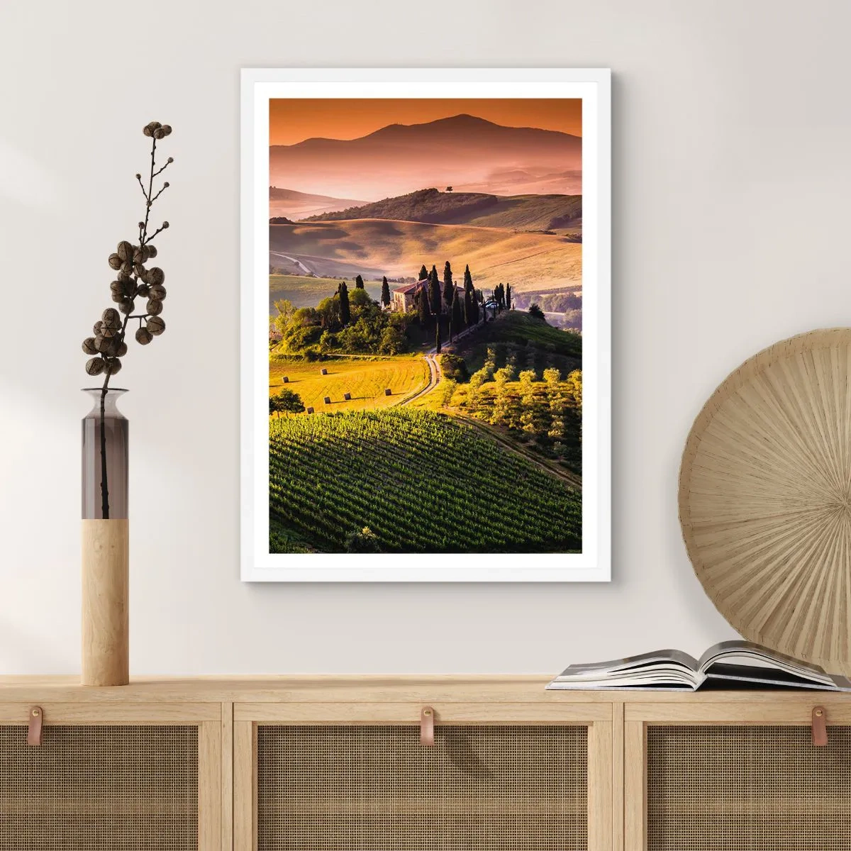 Póster en marco blanco - Paisaje toscano - 70x100 cm