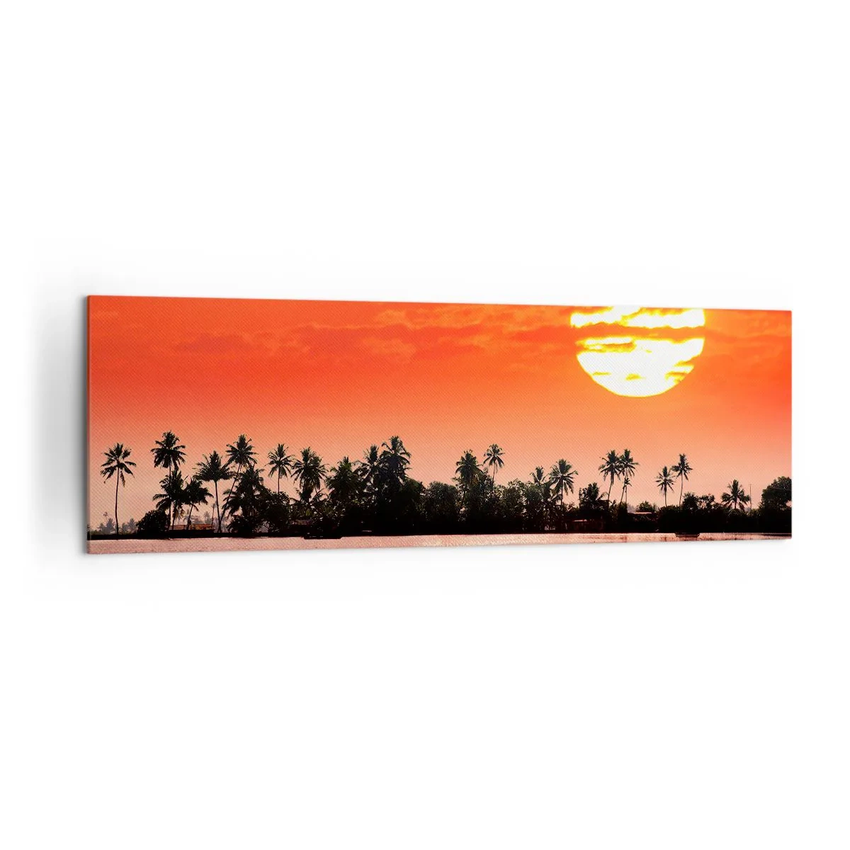 Cuadro sobre lienzo - Impresión de Imagen - Atardecer tropical con un barco y palmeras al fondo - 160x50cm - La paz de los trópicos al atardecer - Decoración de pared moderna para salón y dormitorio ARTTOR