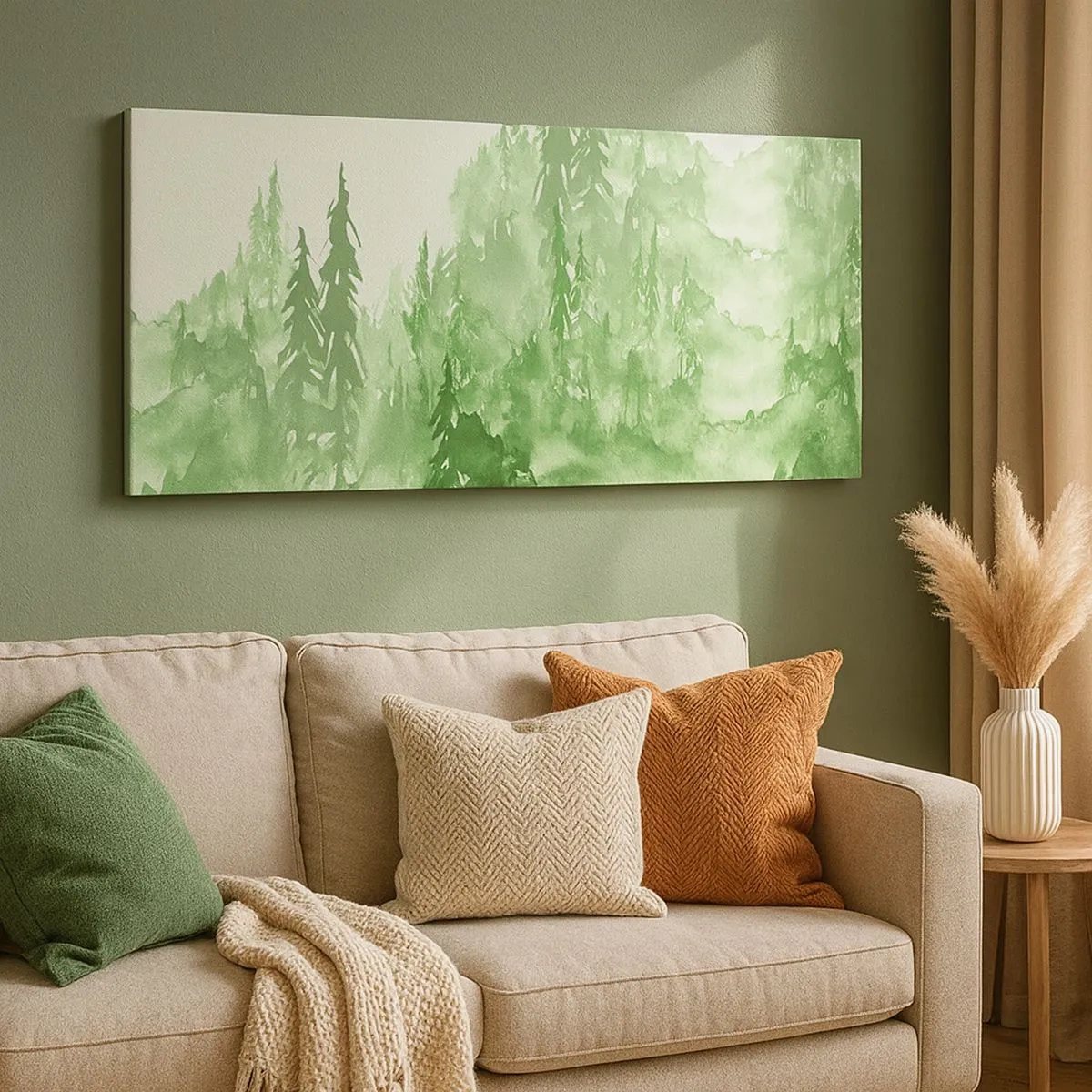 Cuadro sobre lienzo - Impresión de Imagen - Difuminado con niebla verde - 100x40 cm