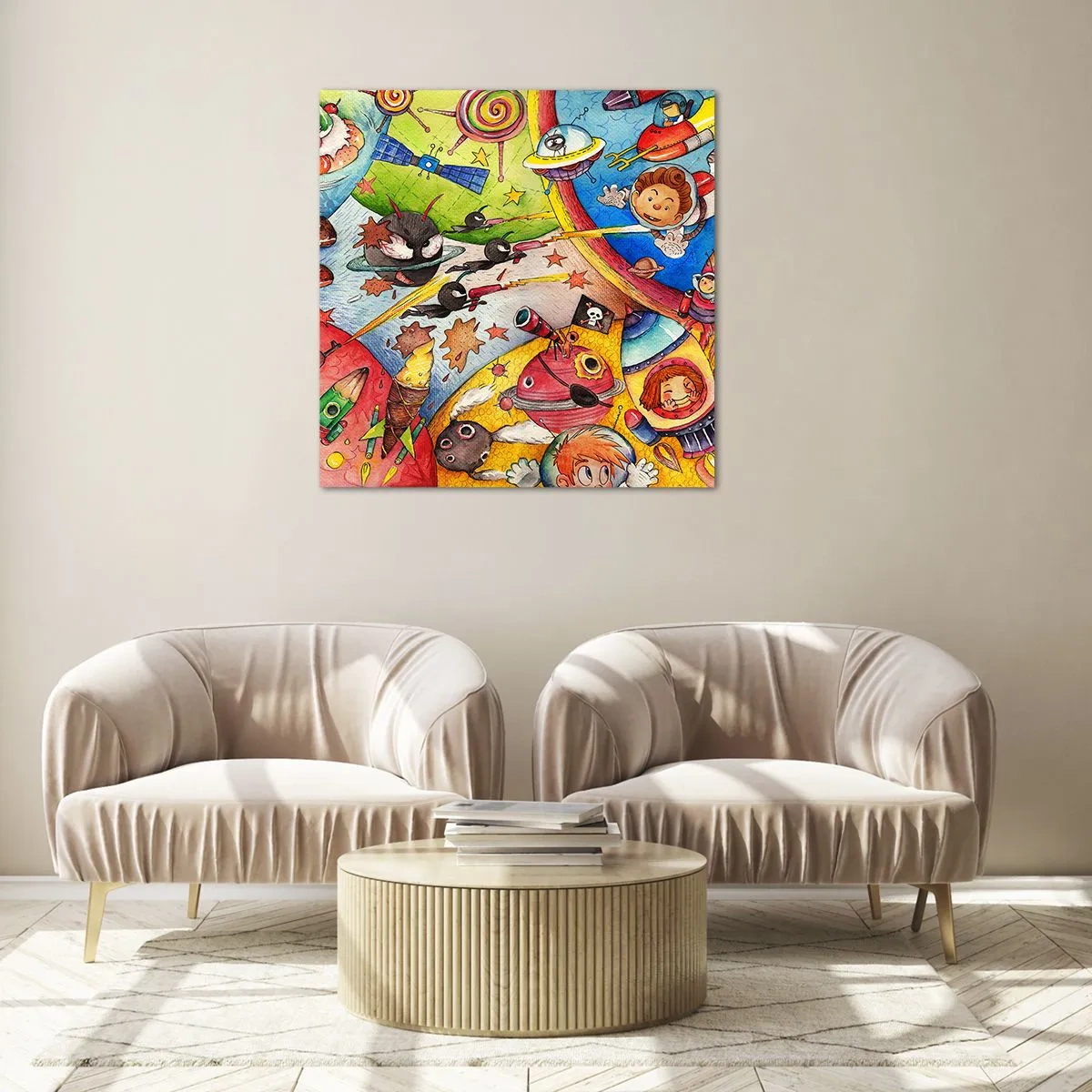 Cuadro sobre vidrio - Impresiones sobre Vidrio - Una gran aventura cósmica - 50x50 cm