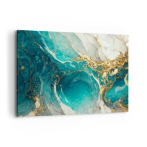 Cuadro sobre lienzo - Impresión de Imagen - Una composición abstracta en tonos turquesa y dorado. - 120x80cm - Composición con vetas de oro - Decoración de pared moderna para salón y dormitorio ARTTOR