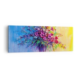 Cuadro sobre lienzo - Impresión de Imagen - Un colorido ramo de flores en un jarrón sobre un fondo degradado. - 140x50cm - El regalo de un prado de verano - Decoración de pared moderna para salón y dormitorio ARTTOR