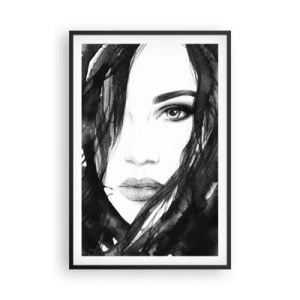 Póster en marco negro - Retrato de una dama en blanco y negro - 61x91 cm