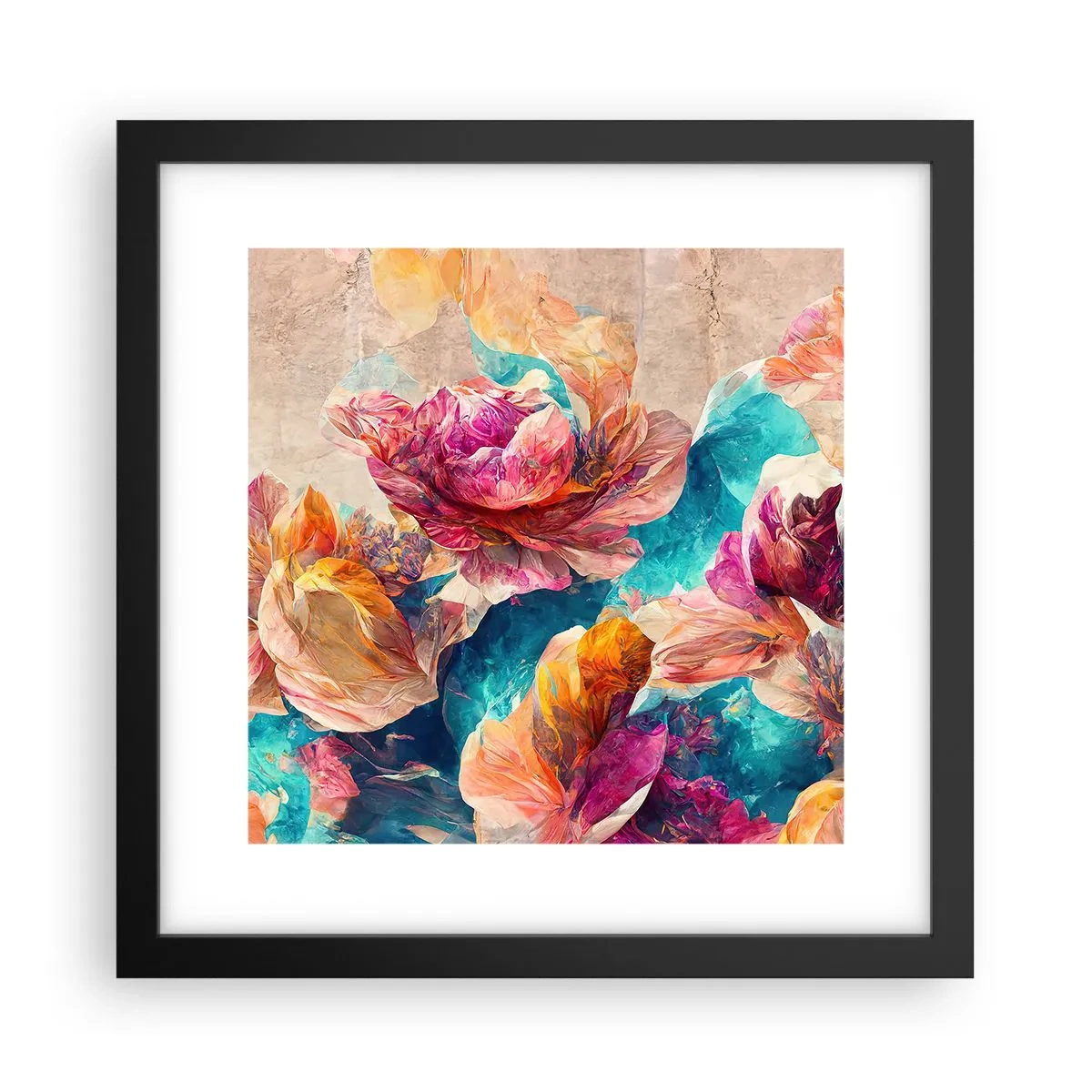 Póster en marco negro - El colorido esplendor de un ramo - 30x30 cm