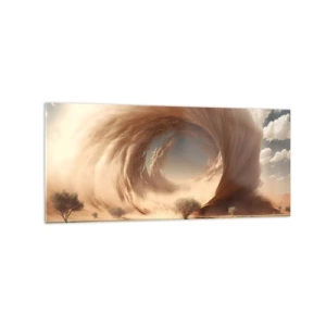 Cuadro sobre vidrio - Impresiones sobre Vidrio - Remolino de arena dinámico en un desierto con árboles - 120x50cm - Portal abierto - Decoración de pared moderna para salón y dormitorio ARTTOR