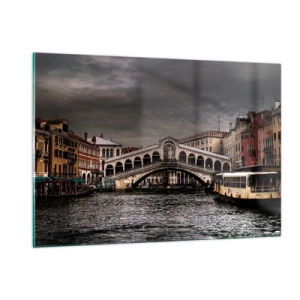 Cuadro sobre vidrio - Impresiones sobre Vidrio - El puente de Rialto contra un cielo nublado - 120x80cm - Promesa de una velada veneciana - Decoración de pared moderna para salón y dormitorio ARTTOR