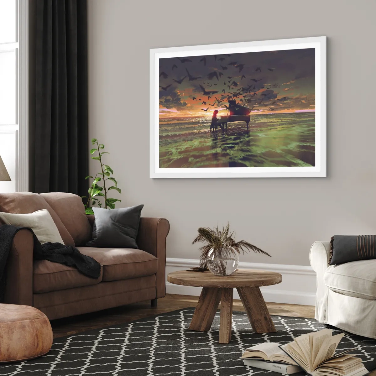 Póster en marco blanco - Concierto de piano y olas - 50x40 cm