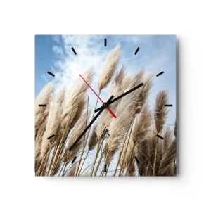 Reloj de pared - Reloj de vidrio - Delicadas hierbas de la pampa contra un cielo azul con nubes ligeras - 30x30cm - Una caricia soleada y ventosa - Decoración de pared moderna para salón y dormitorio ARTTOR