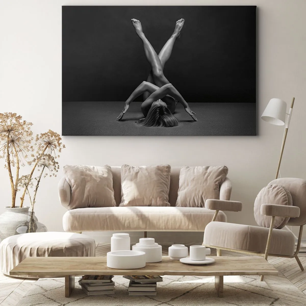 Cuadro sobre lienzo - Impresión de Imagen - Una interpretación artística de una mujer en blanco y negro. - 120x80cm - Geometría al desnudo - Decoración de pared moderna para salón y dormitorio ARTTOR