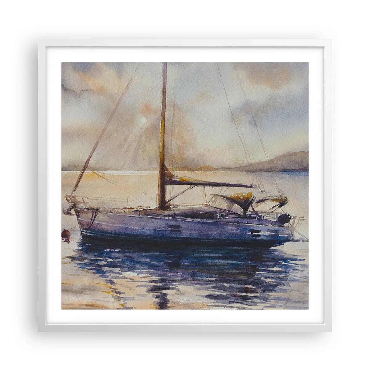 Póster en marco blanco - Atardecer en la bahía - 60x60 cm