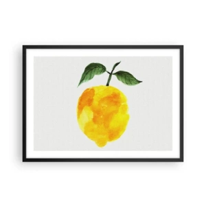 Póster en marco negro - Limón de acuarela con hojas verdes sobre un fondo claro. - 70x50cm - Cómo conocer el sabor del sol - Decoración de pared moderna para salón y dormitorio ARTTOR