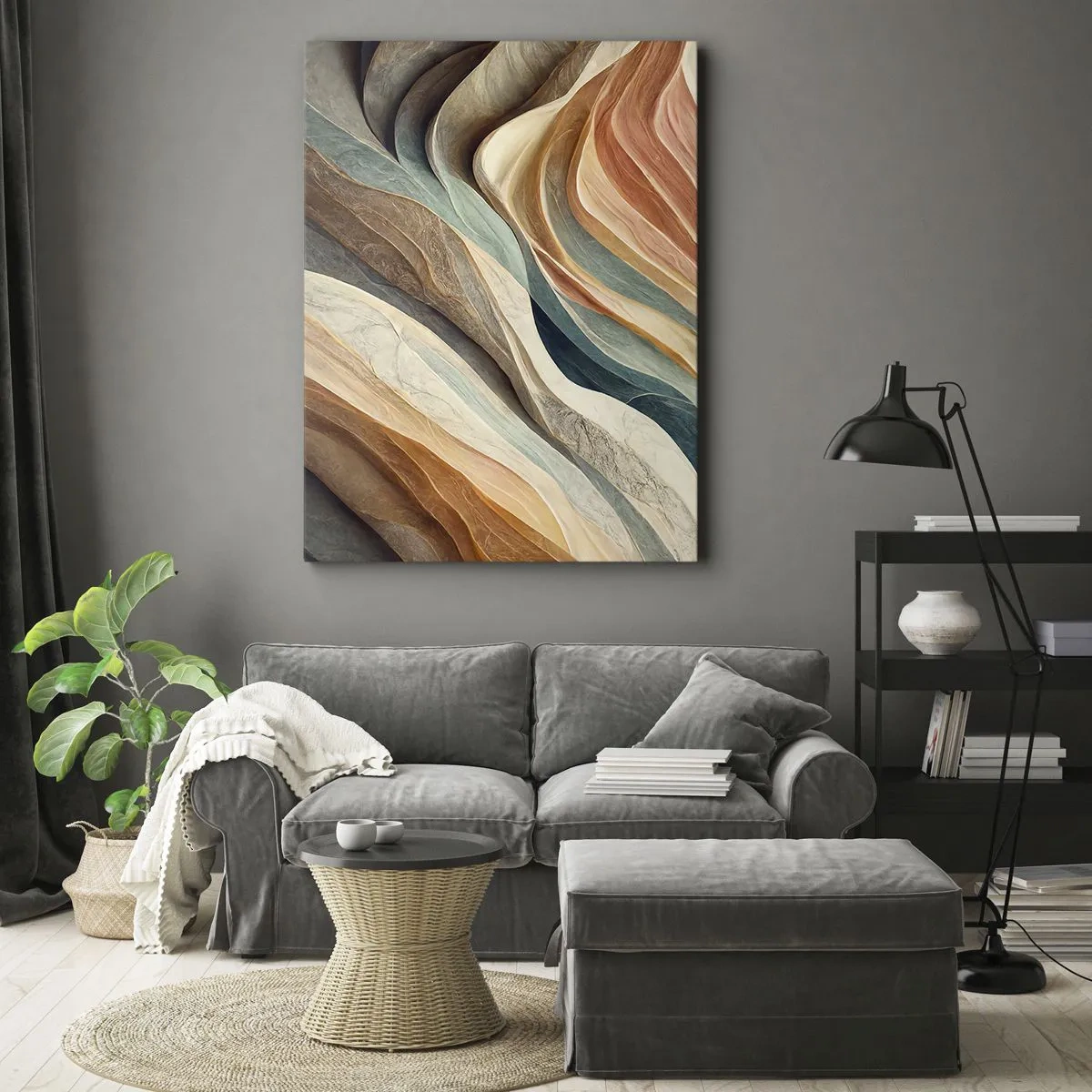 Cuadro sobre lienzo - Impresión de Imagen - Ondas abstractas en tonos pastel - 50x70cm - Momentos previos al cambio - Decoración de pared moderna para salón y dormitorio ARTTOR
