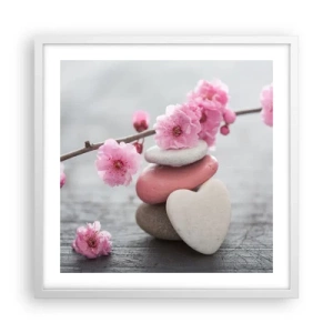 Póster en marco blanco - Felicidad con la flor del cerezo - 50x50 cm