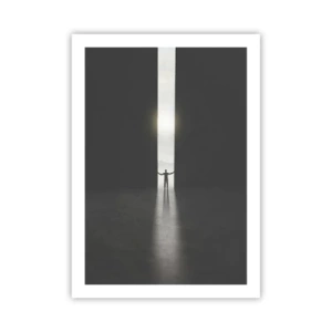 Póster - Un hombre de pie a la luz de una grieta en un entorno oscuro. - 50x70cm - Un paso hacia un futuro brillante - Decoración de pared moderna para salón y dormitorio ARTTOR