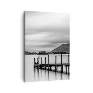 Cuadro sobre lienzo - Impresión de Imagen - Paisaje en blanco y negro con un muelle sobre un lago. - 50x70cm - Dulzura y la fuerza - Decoración de pared moderna para salón y dormitorio ARTTOR