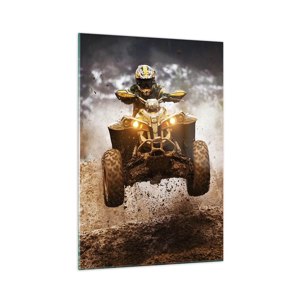 Cuadro sobre vidrio - Impresiones sobre Vidrio - Paseos extremos en quad por terrenos embarrados - 70x100cm - Sin riesgo no hay diversión - Decoración de pared moderna para salón y dormitorio ARTTOR
