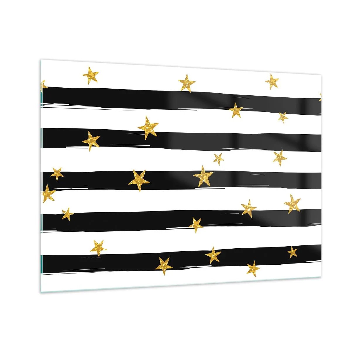 Cuadro sobre vidrio - Impresiones sobre Vidrio - Rayas blancas y negras con estrellas doradas - 100x70cm - Todos hemos nacido bajo una estrella de la suerte - Decoración de pared moderna para salón y dormitorio ARTTOR